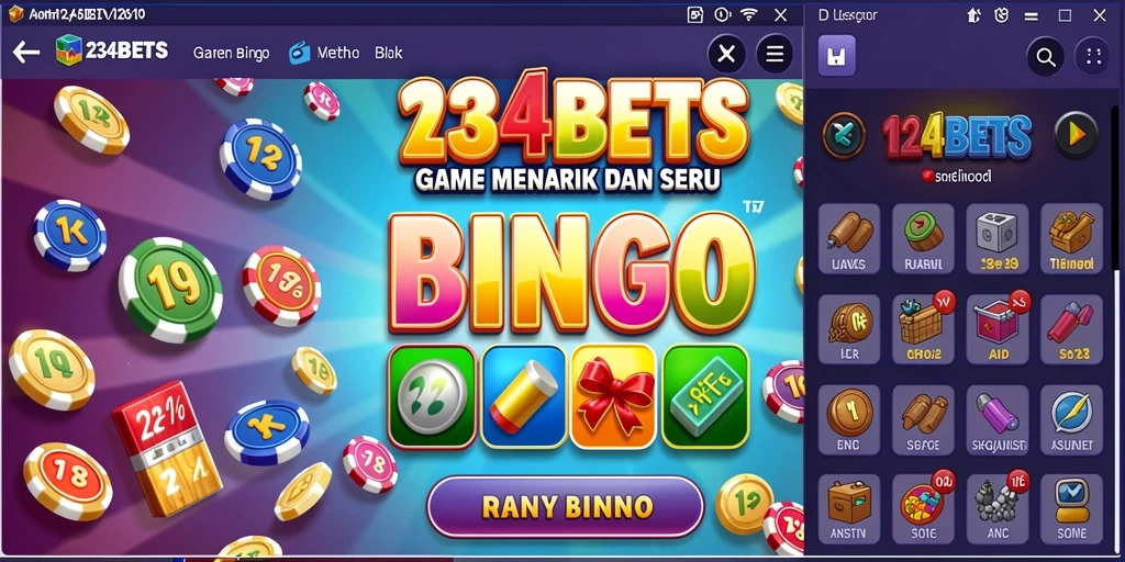 Tampilan gameplay Bingo yang penuh warna dan seru di 1234BETS.