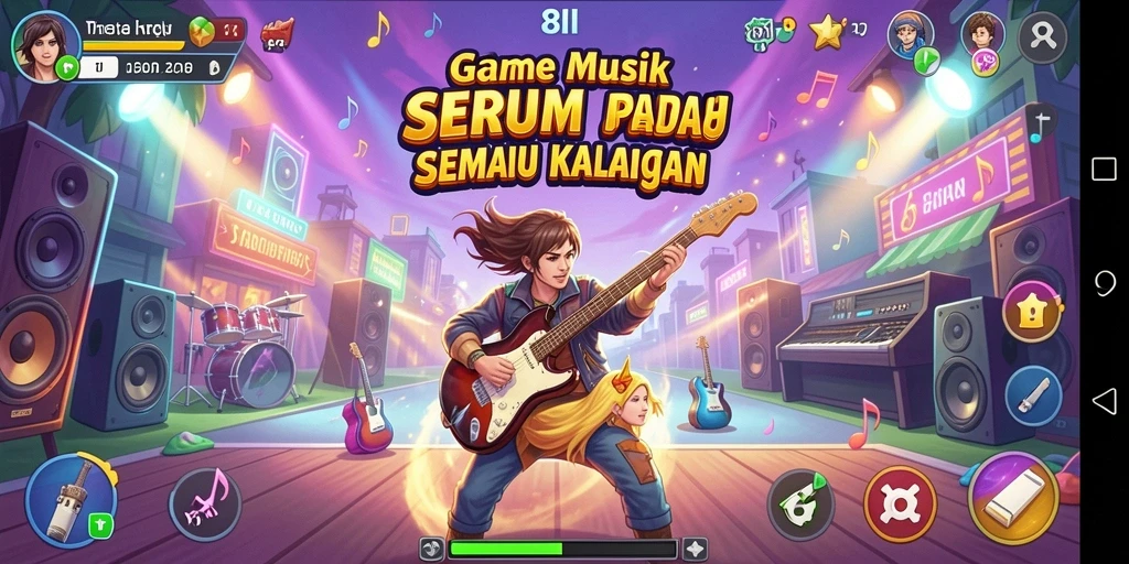 Screenshot gameplay 8II yang menampilkan aktivitas bermain musik dengan alat virtual.