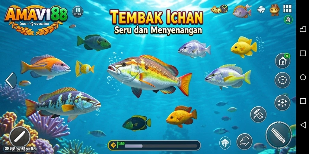 Tangkapan layar menunjukkan aksi seru dalam game Tembak Ikan.