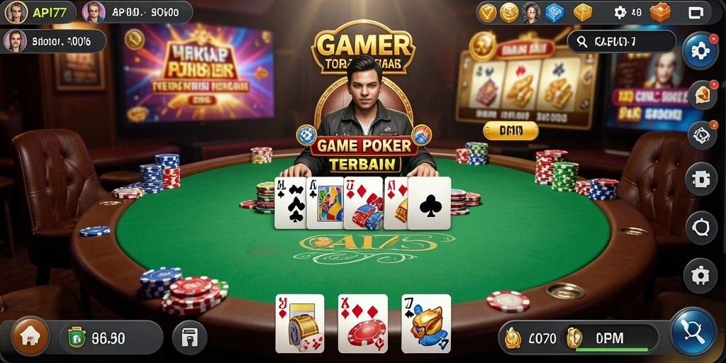 Tampilan gameplay Poker yang seru dan mendebarkan di API77.