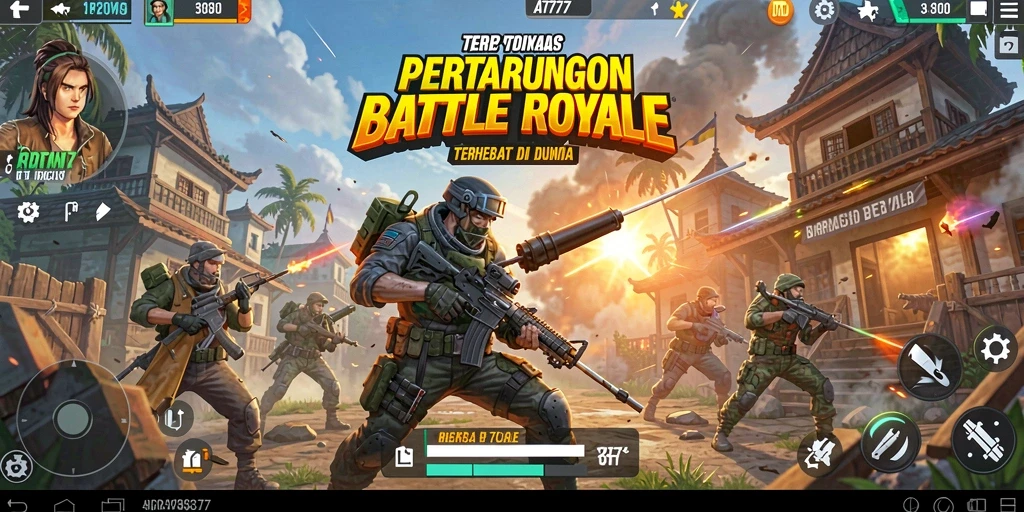 Tampilan gameplay seru dari AT777 di medan tempur Battle Royale.