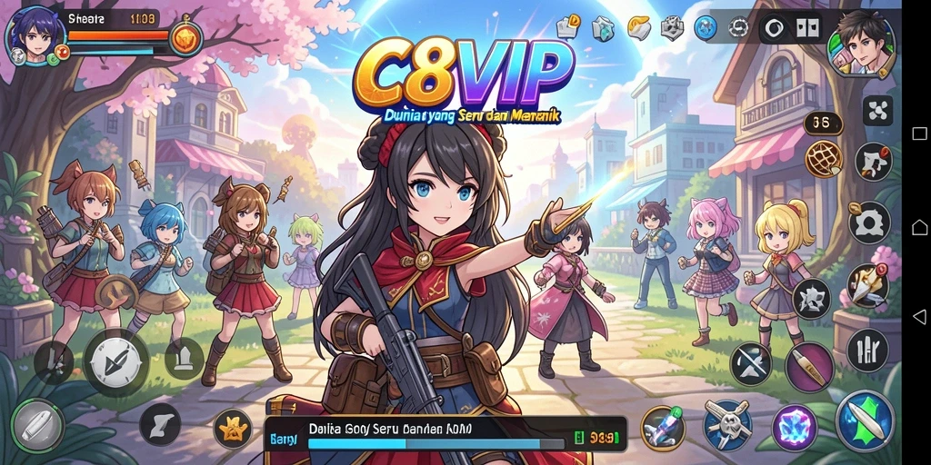 Tampilan gameplay C8VIP dengan karakter Anime yang menarik.