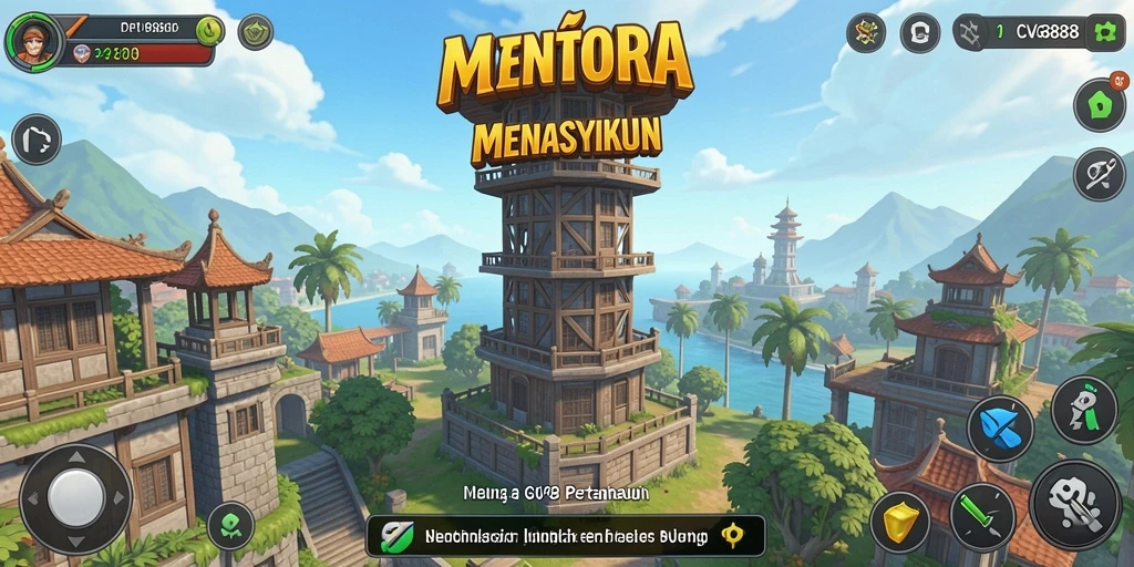 Screenshot gameplay Tower Defense di CVG8888 menampilkan menara yang strategis.