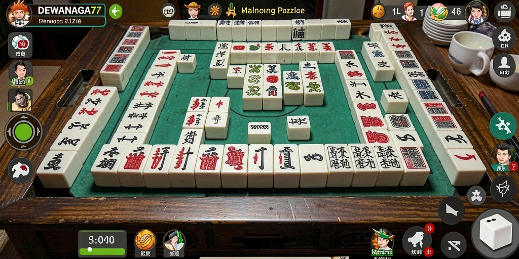 Tampilan gameplay DEWANAGA77 dengan ubin Mahjong yang colorful.