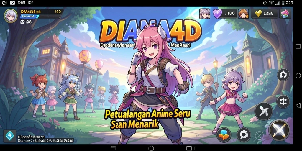 Tampilan gameplay DIANA4D dengan karakter anime yang memukau dan petualangan seru.