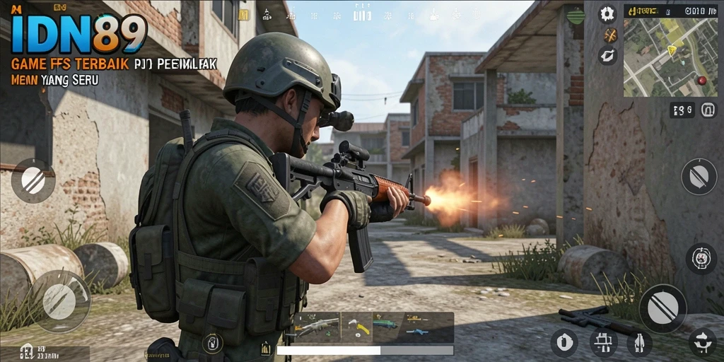 Screenshot utama IDN89 menunjukkan aksi seru dalam pertempuran FPS.