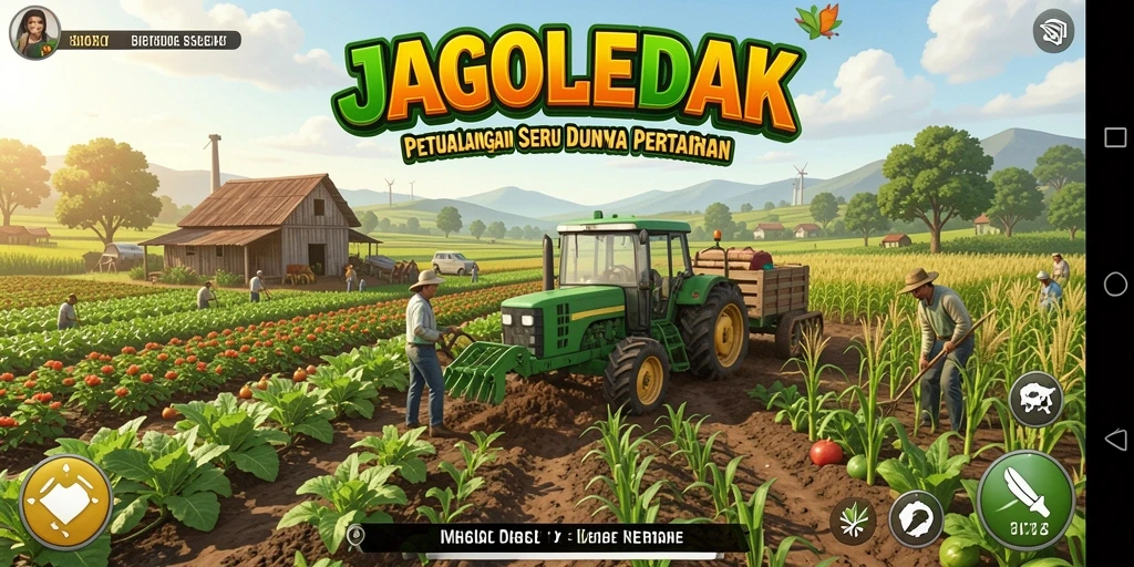 Tampilan menarik dari gameplay JAGOLEDAK dengan aktivitas bertani.