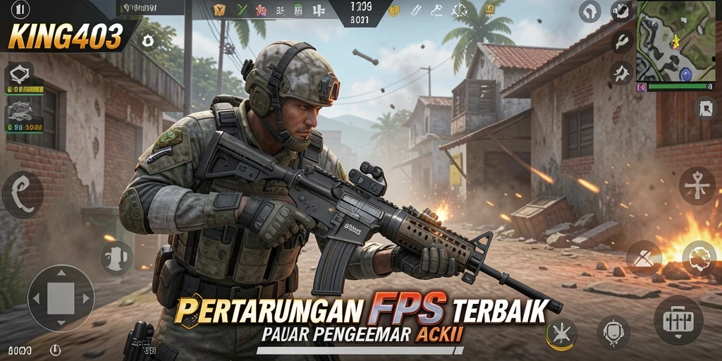 Screenshot KING403 menampilkan aksi intense dalam gameplay FPS.