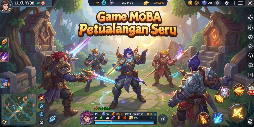 Tangkapan layar gameplay seru LUXURY88 dalam aksi MOBA.