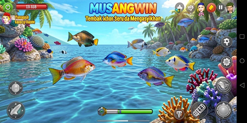 Screenshot gameplay MUSANGWIN yang menarik dengan aksi menembak ikan.