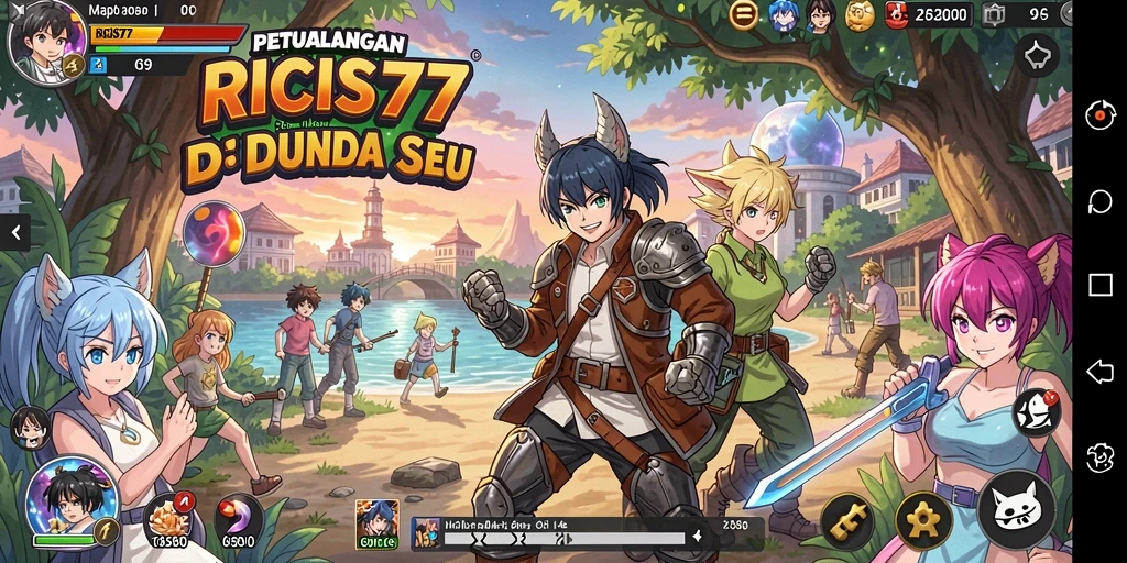 Tangkapan layar RICIS77 menampilkan karakter anime beraksi di medan perang.