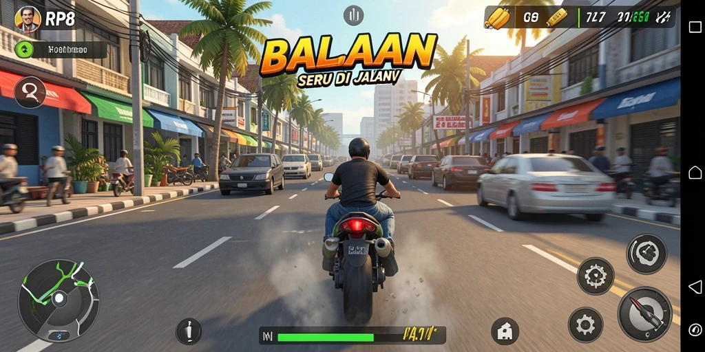 Tampilan gameplay seru dari RP8 dengan balapan mendebarkan.